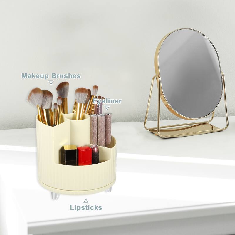 Rotating Makeup Organizer 360 Degree Rotatable Makeup Organizer Case - Beige