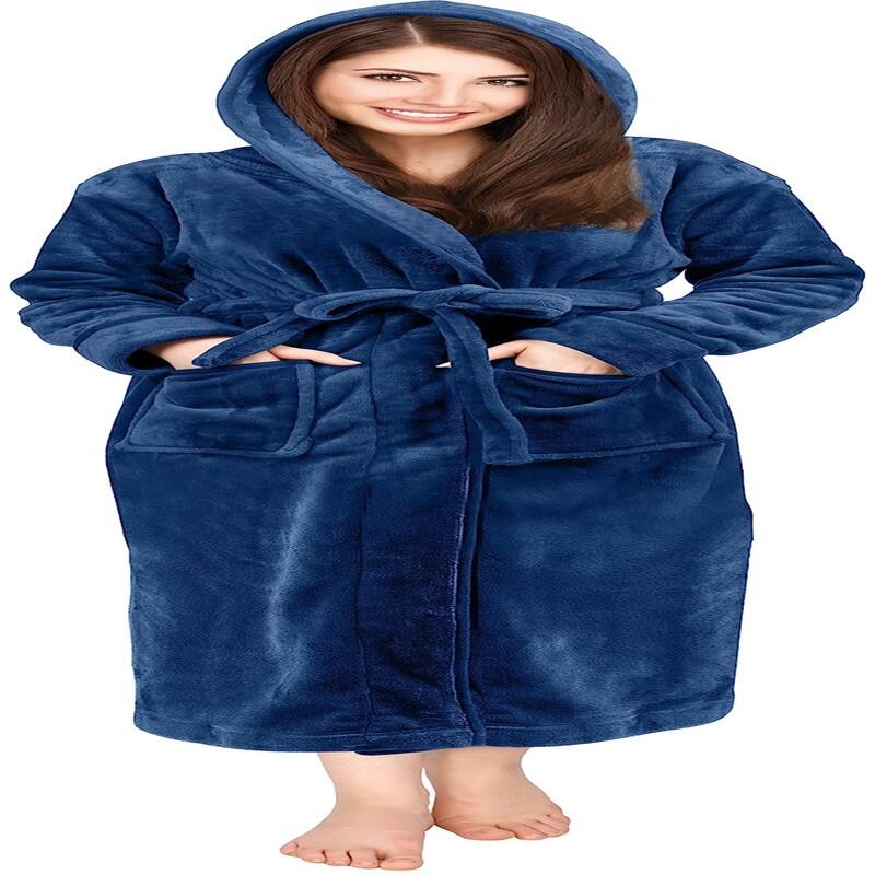 Women's Fleece Hooded Bathrobe Plush - Navy