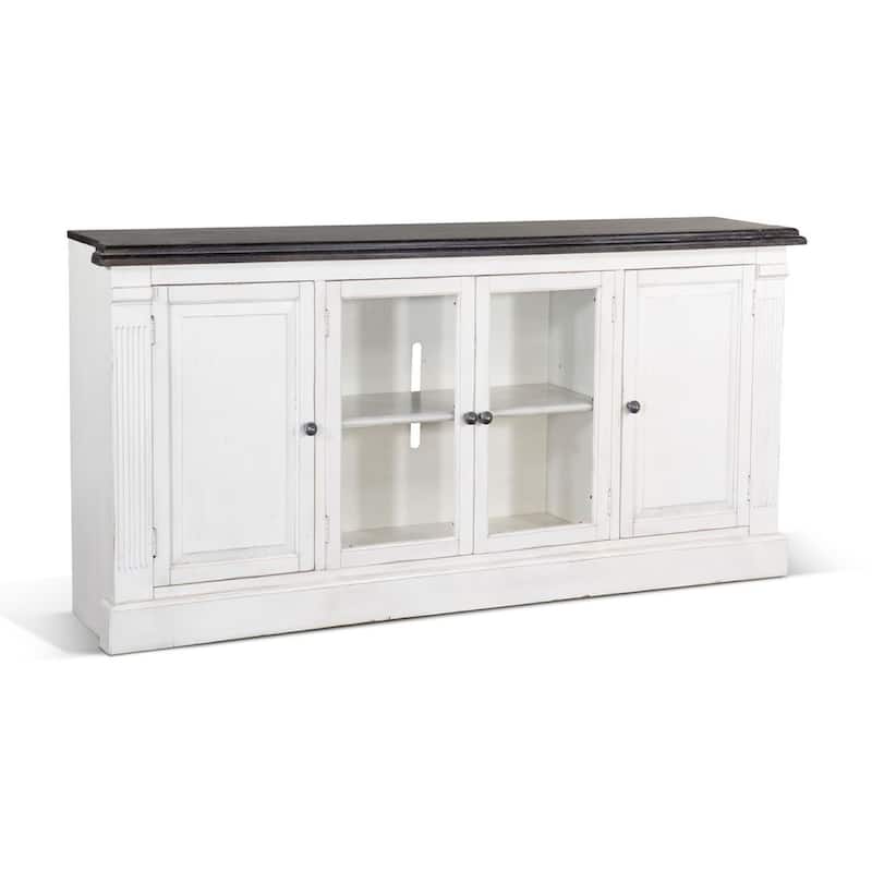 Ivvy TV Stand Media Cabinet, Shelves, White Brown Wood Molding, 81 Inch