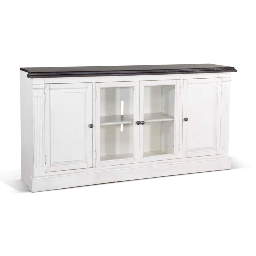 Ivvy TV Stand Media Cabinet, Shelves, White Brown Wood Molding, 81 Inch