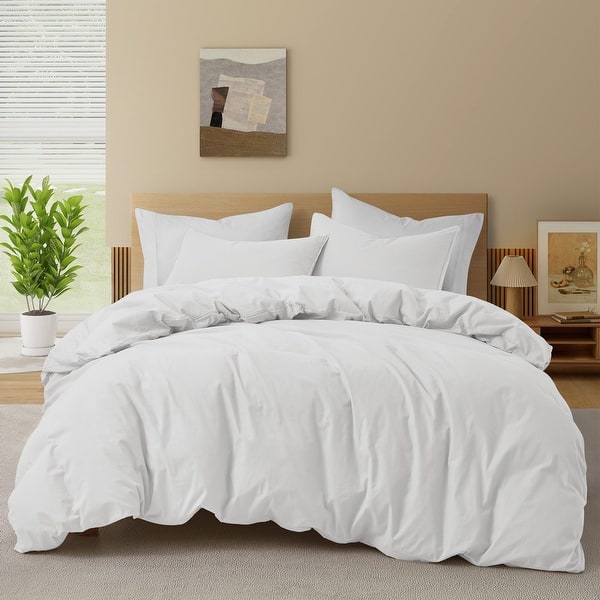 All Season 100% Cotton Soft & Breathable Duvet Cover Set - King - White