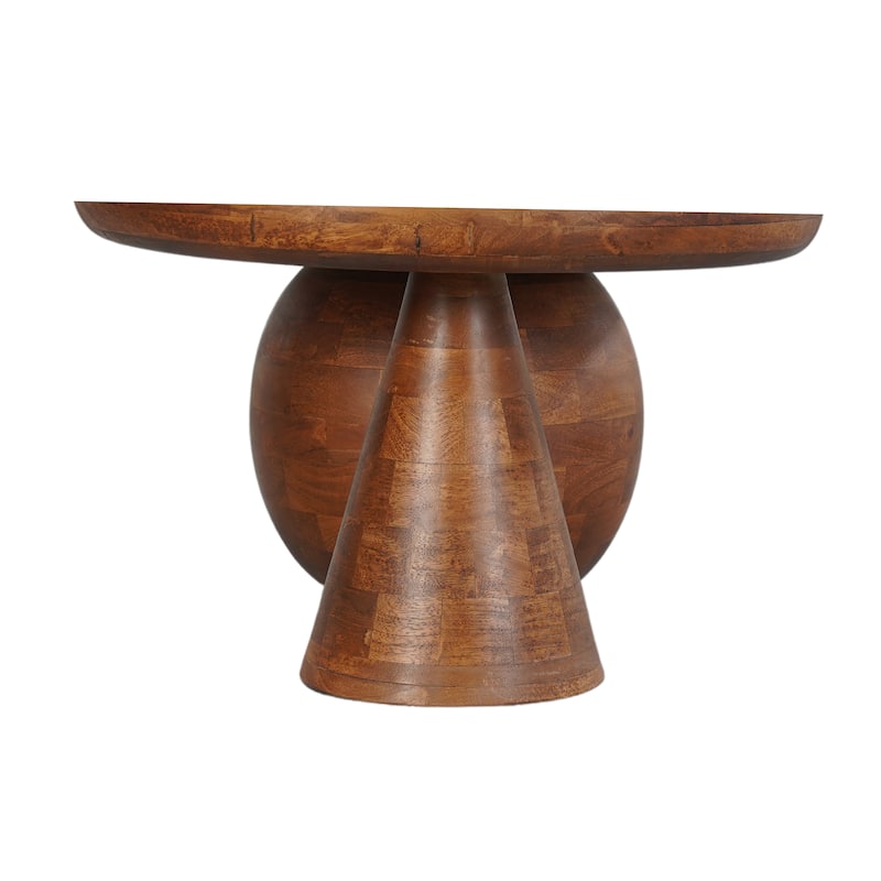 Leeds Coffee Table | 38" Handmade Walnut Brown Mango Wood Oval Top | Round Ball and Cone Base