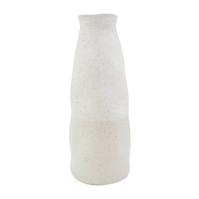 Cream Ceramic Abstract Wavy Vase with Textured Speckled Detailing