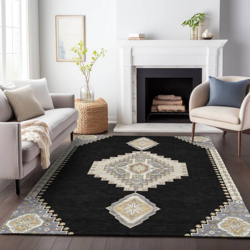 Machine Washable Indoor/ Outdoor Boho Traditional Chantille Rug