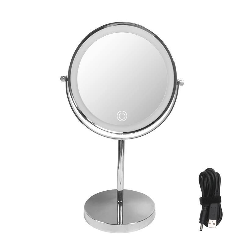 8 in. Round Dimmable Cosmetic Tabletop Vanity Mirror with Lights - Silver