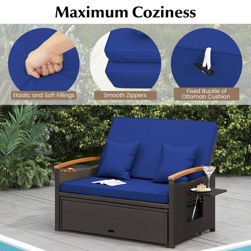Costway Patio Rattan Daybed Set with Cushioned Loveseat & Storage - See Details
