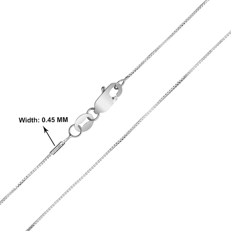 10K White Gold 0.45mm Box Chain with Lobster Clasp - 18 Inch