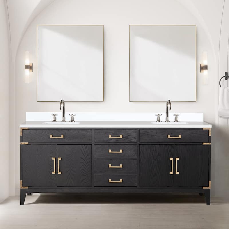 Laurel 60 in W x 22 in D Black Oak Double Bath Vanity, Cultured Marble Top, and 28 in Mirrors