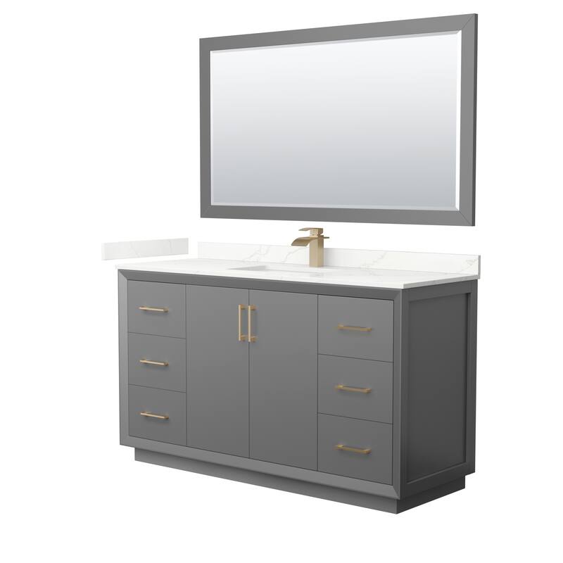 Strada 60-inch Single Vanity, Quartz Top, 58-inch Mirror - Dark Gray, Bronze Trim, Giotto Quartz Top