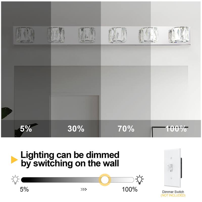 41" Modern Crystal 6-Light LED Wall Sconce - Elegant Chrome Bathroom Vanity Light with Clear Crystal Shades