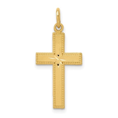 Curata 14k Yellow Gold 18" Satin Diamomd-Cut Cross Necklace - 20x12mm