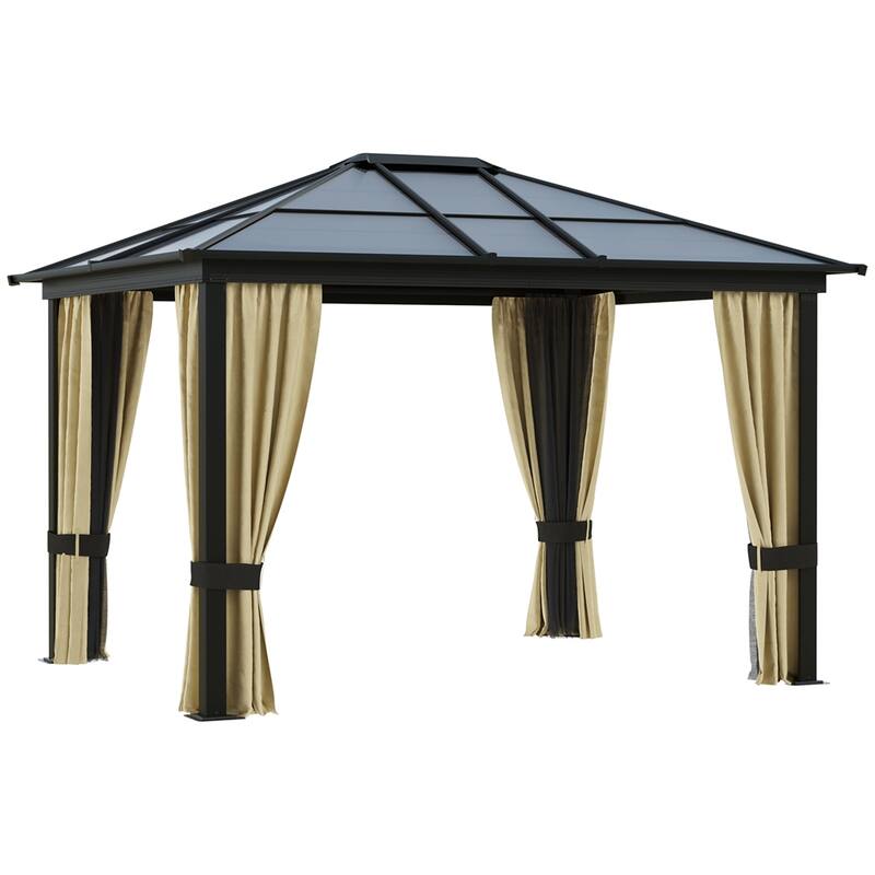 Aluminum Frame Hardtop Gazebo Canopy with Netting and Curtains