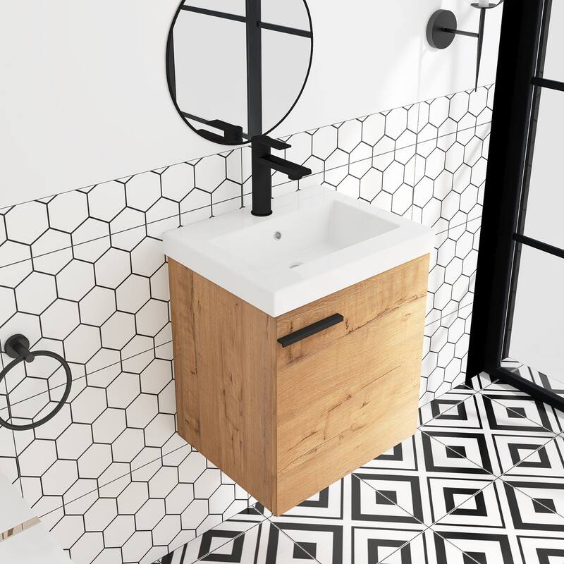 18" Wall-Mounted Bathroom Vanity with Ceramic Top and Basin