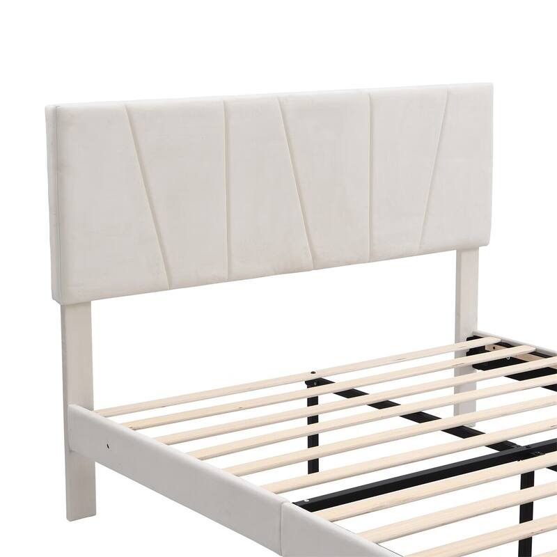 Merax Upholstery Platform Bed with One Drawer, Adjustable Headboard