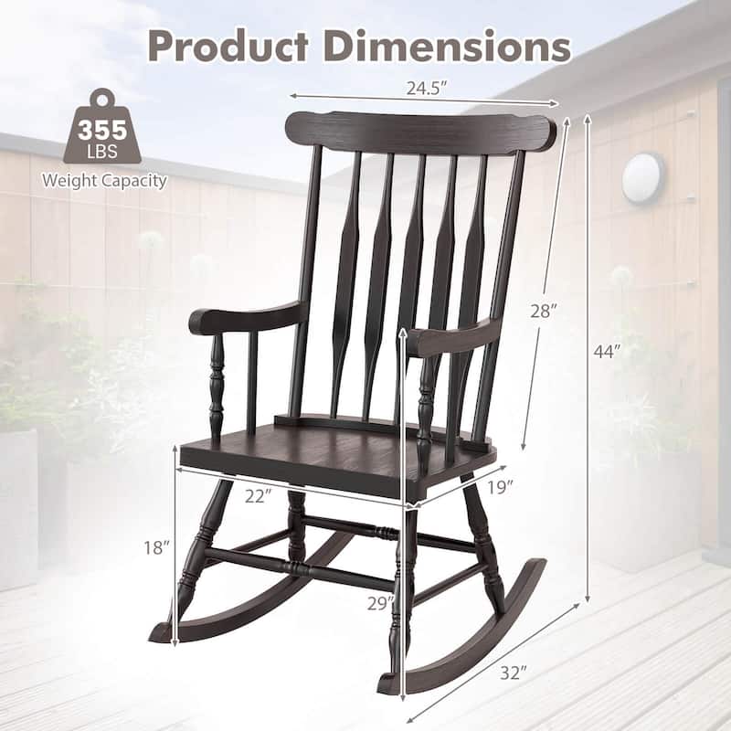 Costway Solid Wood Rocking Chair Porch Rocker Indoor Outdoor Seat - See Details