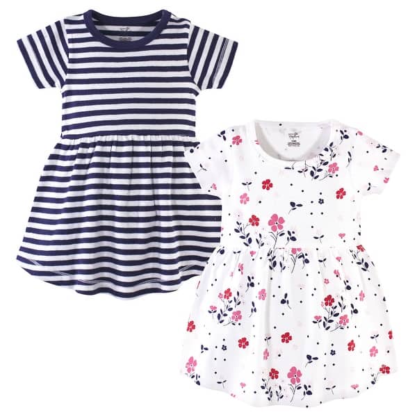 slide 1 of 1, Touched by Nature Baby and Toddler Girl Organic Cotton Short-Sleeve Dresses 2pk, Floral Breeze 2T - Baby Toddler Floral Breeze Short Sleeve