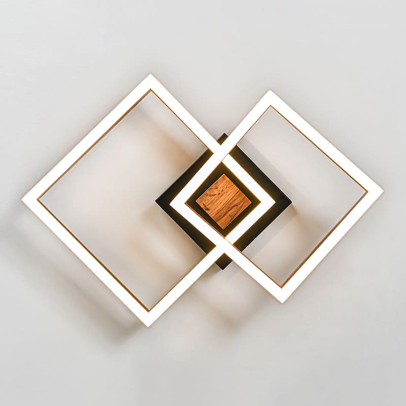 2-Light Farmhouse Integrated LED Rectangle Wood Flush Mount Ceiling Light - W13.4"