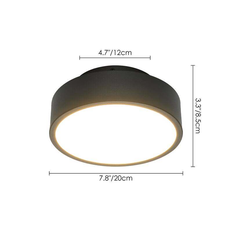 7.87 in. Modern Matte Black Round LED 3000K Warm Light Wall Sconce - 7.87 in. W x 3.35 in. H