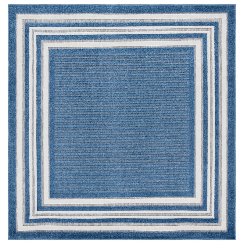 SAFAVIEH Cabana Pratima Indoor/Outdoor Waterproof Patio Backyard Rug - 6'7" Square - Light Blue/Ivory