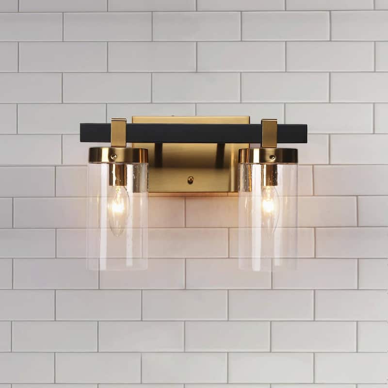 Modern Elegant 2/3-Light Black Gold Bathroom Vanity Light Dimmable Glass Wall Sconces - 2-Light - 12 "L