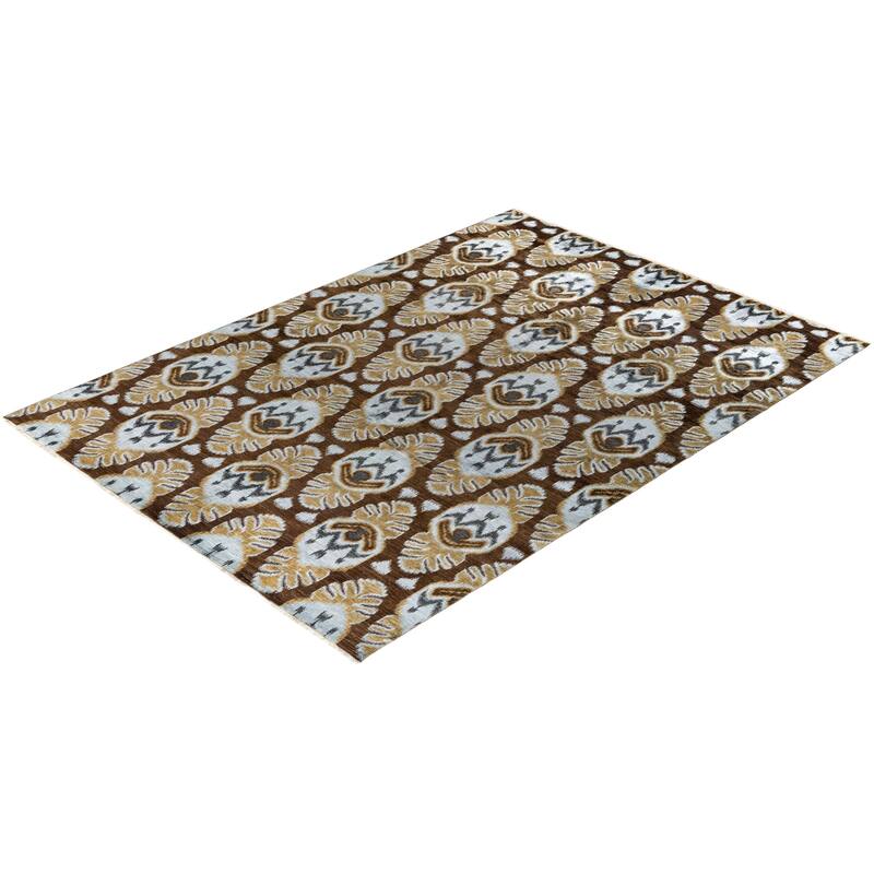 Ikat One-of-a-Kind Hand-Knotted Area Rug - Brown, 8' 10" x 12' 4" - 8' 10" x 12' 4"