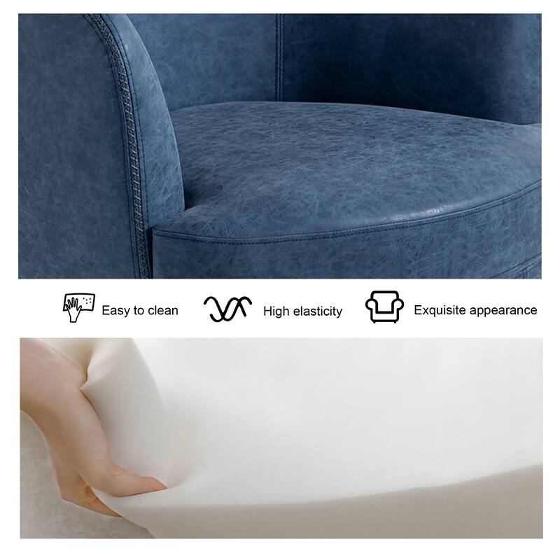 Faux Leather Swivel Barrel Accent Chair for Living Room