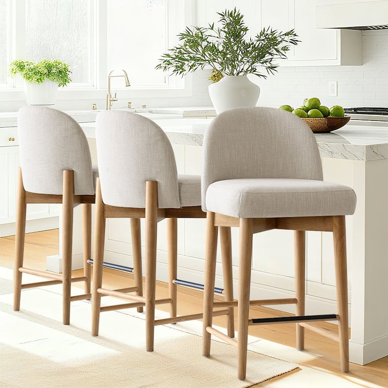Modern Upholstered Counter Stools with Solid Wood Frame (Set of 3)