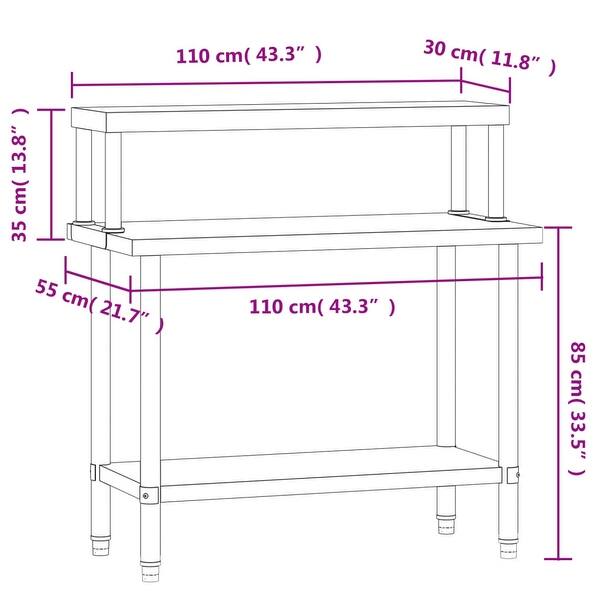 vidaXL Kitchen Work Table with Overshelf 43.3"x21.7"x47.2" Stainless Steel - 43.3" x 21.7" x 47.2"
