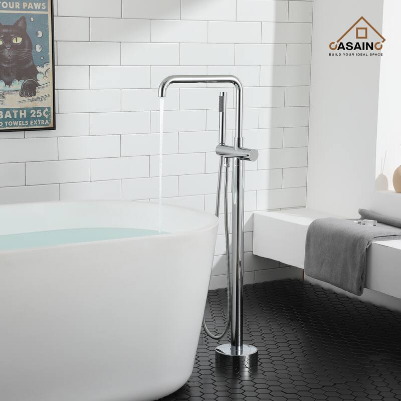 CASAINC Single-Handle Freestanding Floor-Mounted Roman Bathtub Faucet with Hand Shower