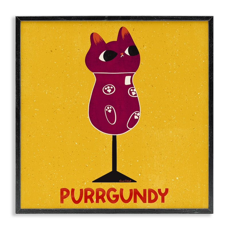 Stupell Purrgundy Cat Wine Framed Giclee Art Design By Carrie Cantwell - 12 x 12 - Black