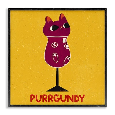 Stupell Purrgundy Cat Wine Framed Giclee Art Design By Carrie Cantwell