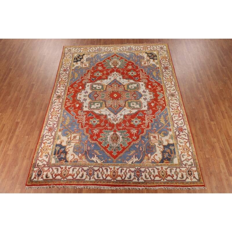 Geometric Heriz Serapi Oriental Area Rug Handmade Wool Carpet - 8'9" X 11'7"