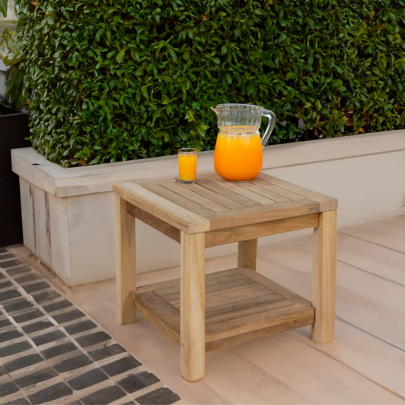 RRI Goods Teak Wood Side Table with Storage, Indoor and Outdoor Wooden End Table Deck, Porch, Balcony Backyard - 18"W