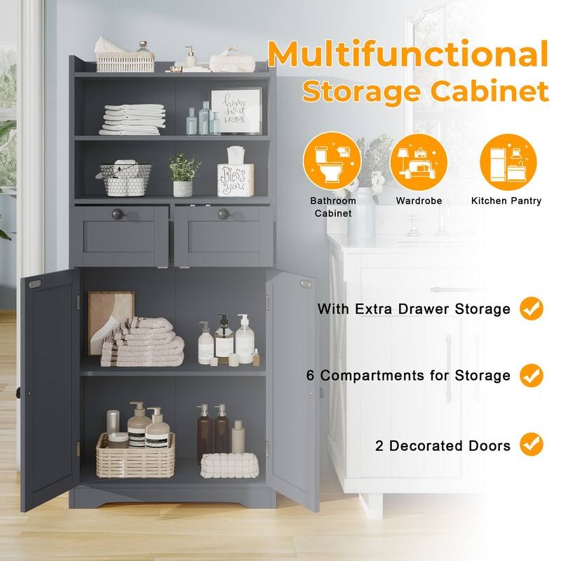 Spacious Kitchen Side Cabinet with Adjustable Shelves, Waterproof Finish & Magnetic Door Closures