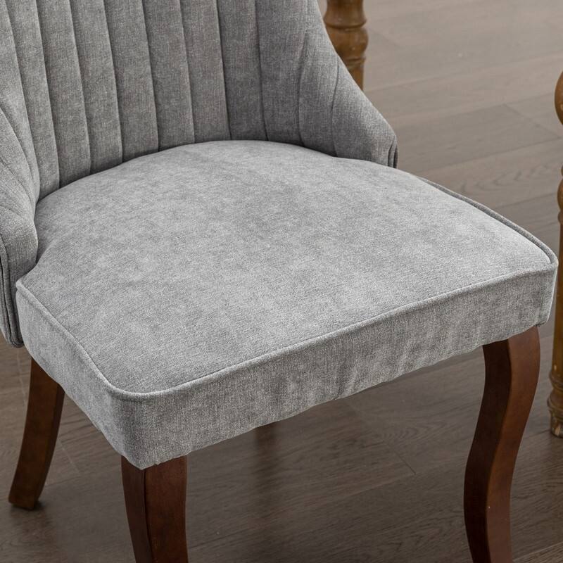 Comfy Linen Upholstered Dining Chairs Set of 2 with Curved Solid Wood Legs for Dining Room