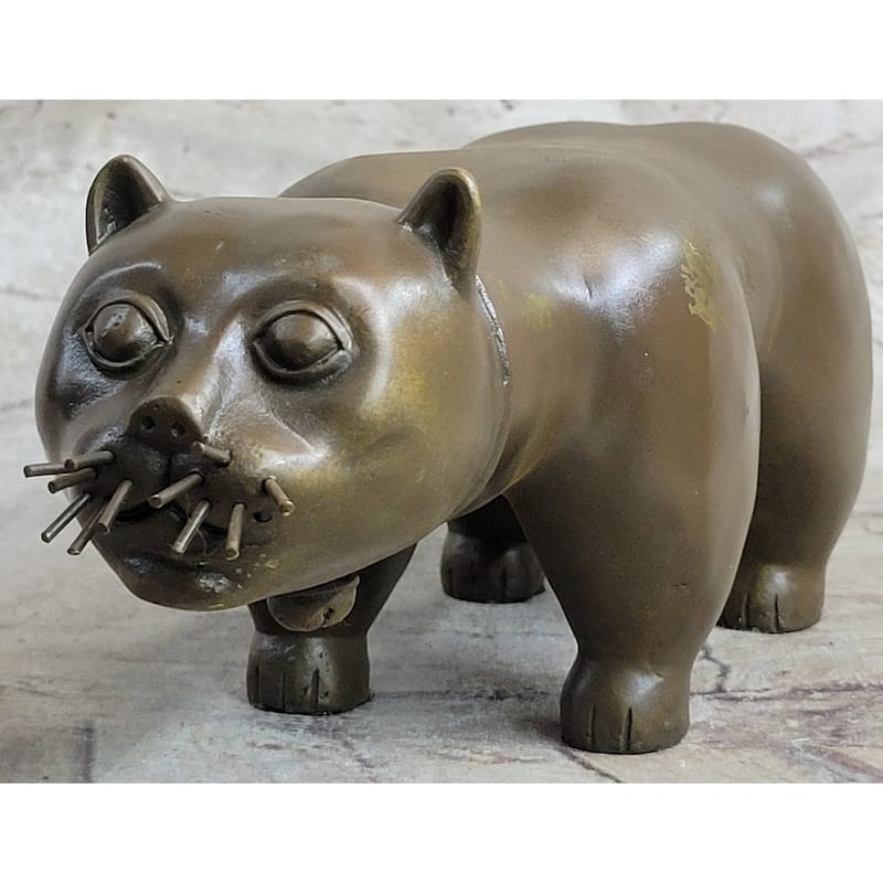 Handcrafted Large Botero Cat Gato Feline Animal Bronze Sculpture Figurine Figure