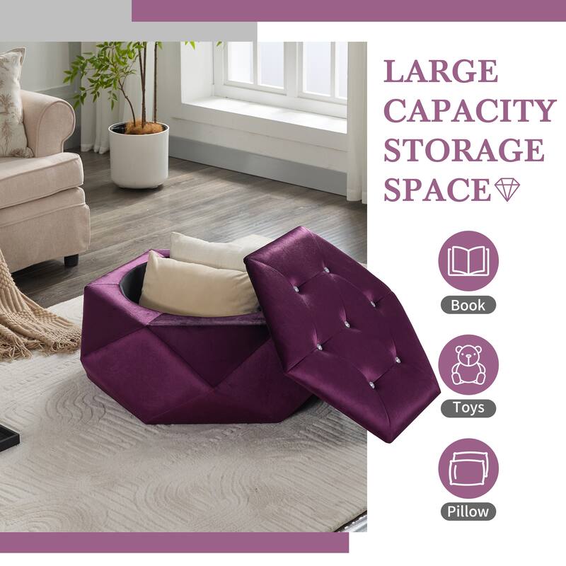 Purple Elegant Velvet Diamond Tufted Storage Ottoman - Multi-Functional Home Footrest & Seating