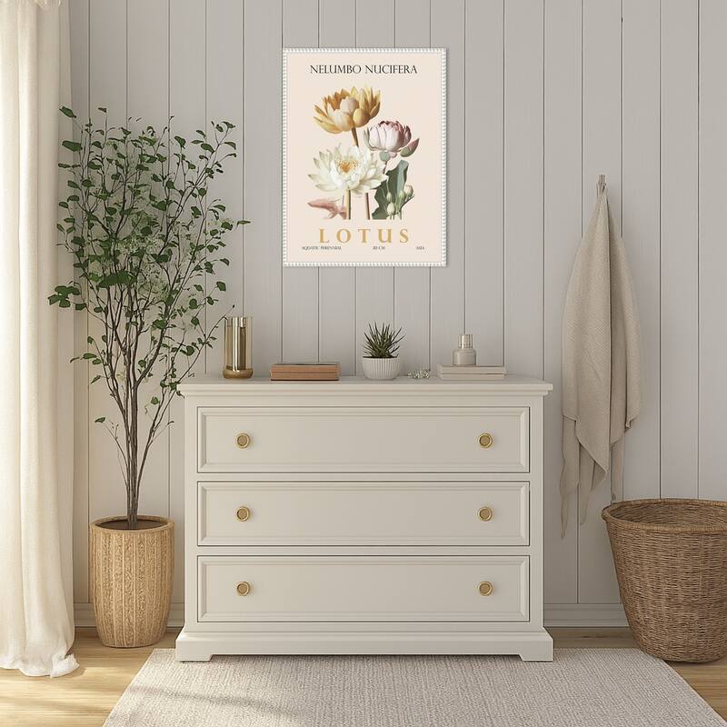Vintage Botanical Lotus Illustration by Christopher Giampietro Framed Canvas Wall Art Print