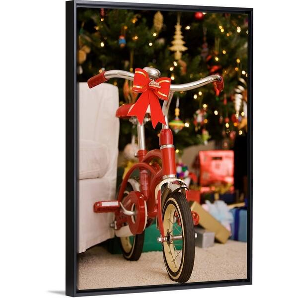 Shop Bicycle By Christmas Tree Black Float Frame Canvas Art Free Shipping Today Overstock 25500575