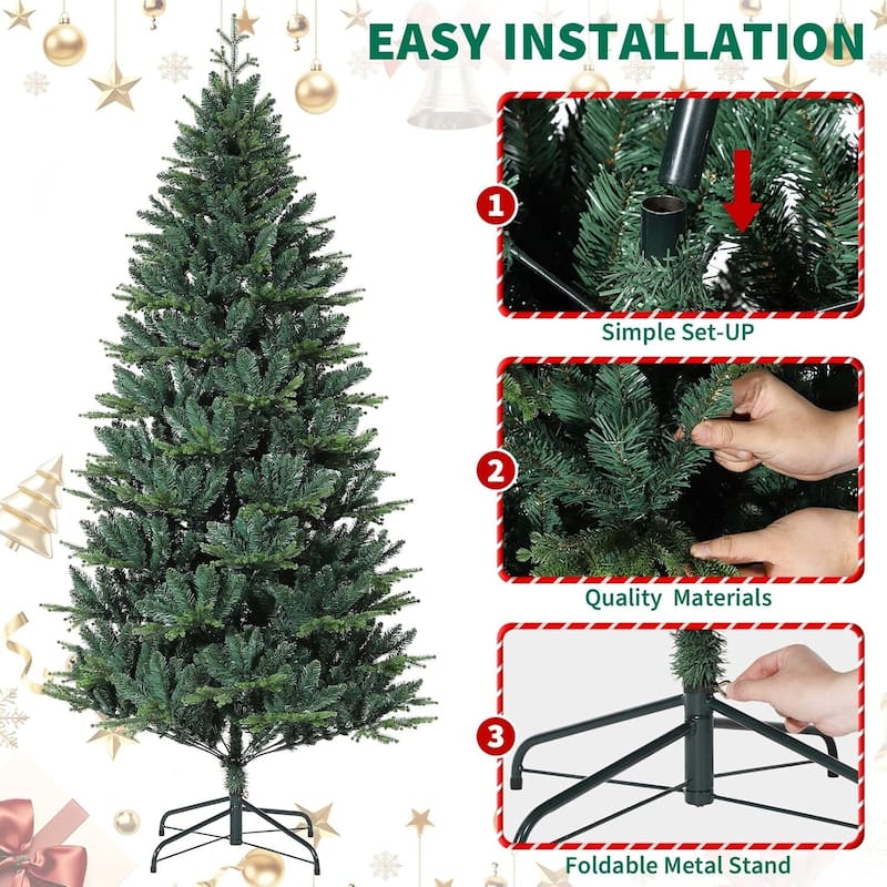 Small Christmas Tree with Base, 7-Fork Spruce Tips for Home Decor Festive Party Decorations