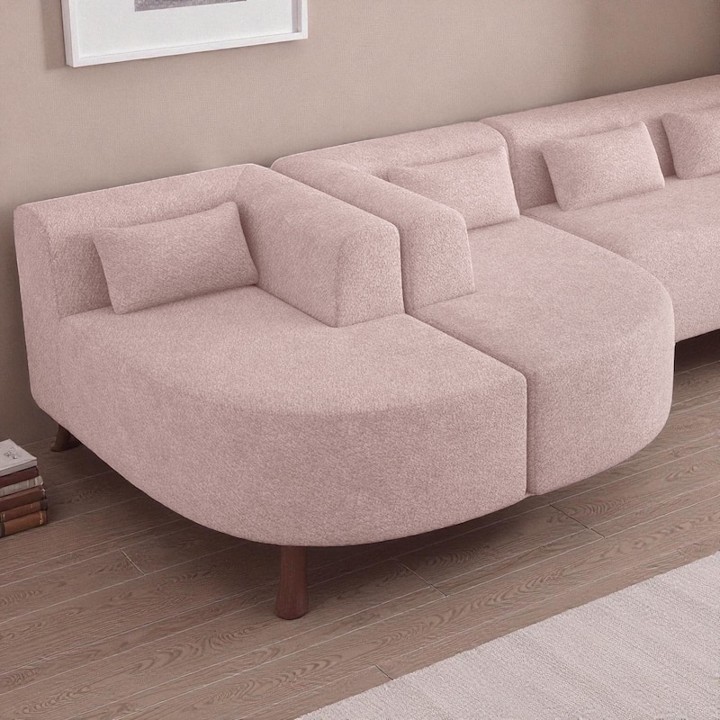 144" Modular Upholstered Sofa with 2 Curved Chaise Lounges and 5 Back Pillows, Boucle Free-Combined Couch for Living Room