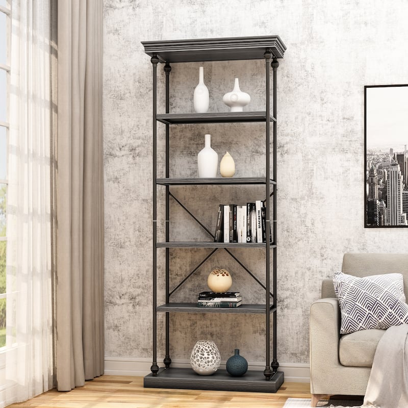 Metal Pipe shelf with fir wood - Grey