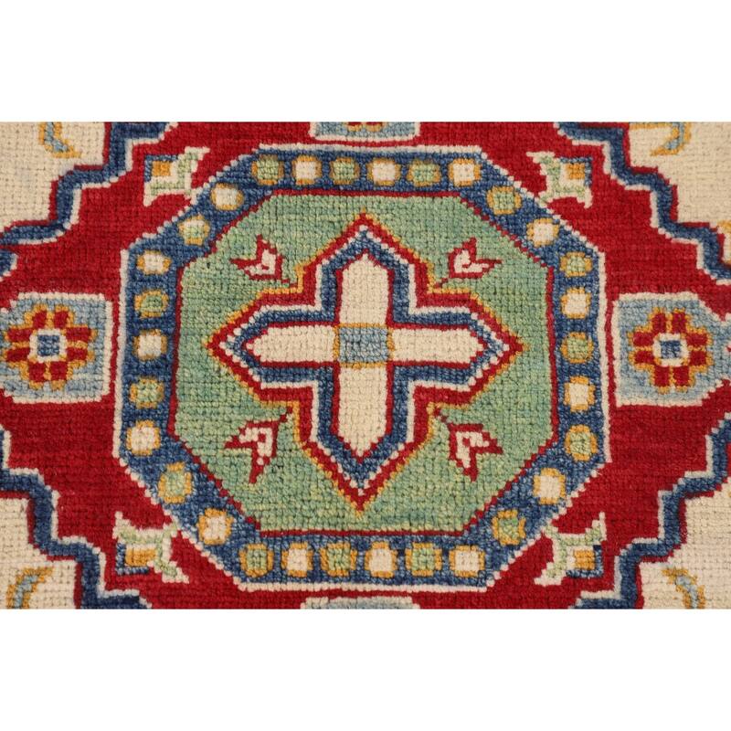 Kazak Area Rug Hand-Knotted Oriental Beige Wool Carpet - 4'0" x 6'0"