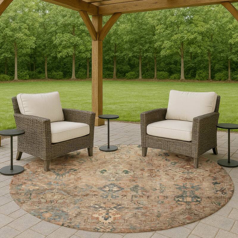 Machine Washable Indoor/ Outdoor Traditional Serenity Chantille Rug - Khaki - 8' x 8'