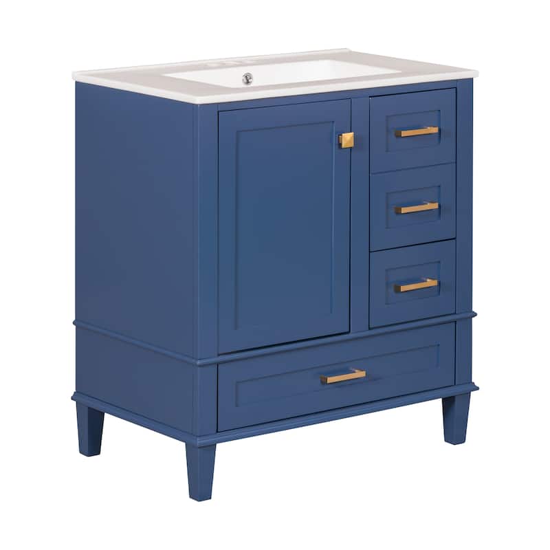 Modern Bathroom Vanity, 30" Freestanding Cabinet with Sink, Bathroom Storage Cabinet with Soft Closing Door and 3 Drawers