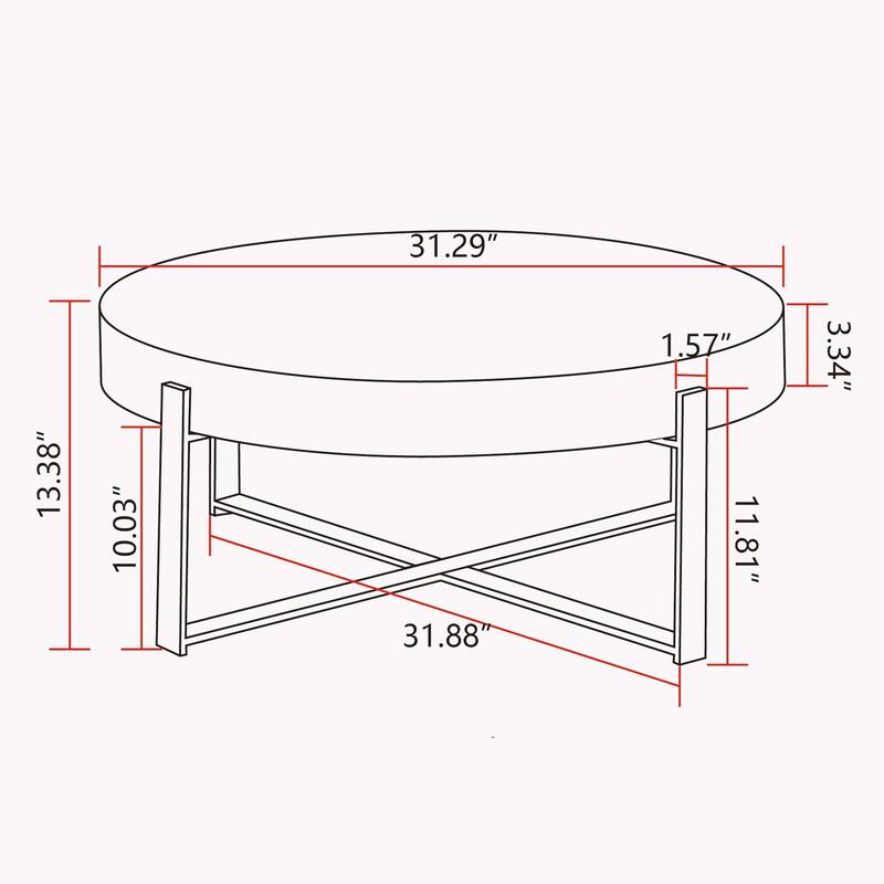 31.29" Splicing Round Coffee Table,Fir Wood Table Top with Gold Cross Legs Base