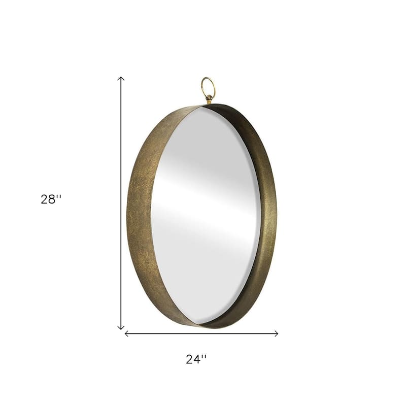 HomeRoots 28" Gold Round Iron Framed Accent Mirror - 24' X '28' X '1