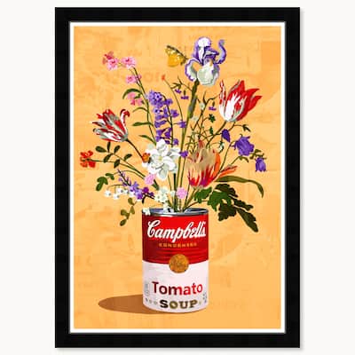 Wynwood Studio Floral Soup Can Framed Trendy Retro Kitchen And Living Room Art Prints