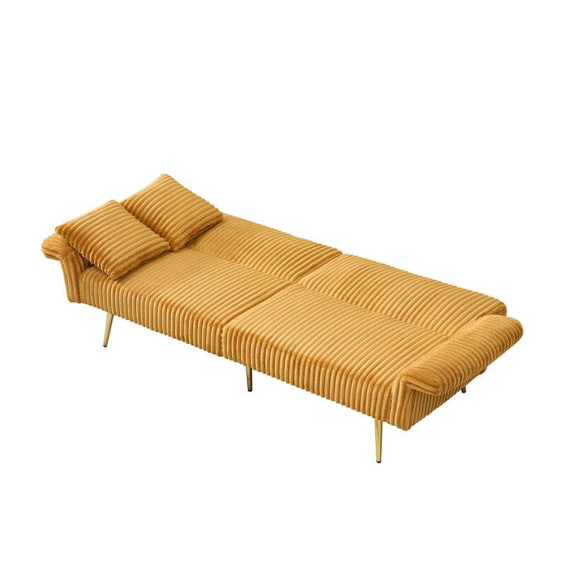 79" Corduroy Foldable Sofa Bed with 3-Position Armrests, High-Resilience Foam, and Metal Legs