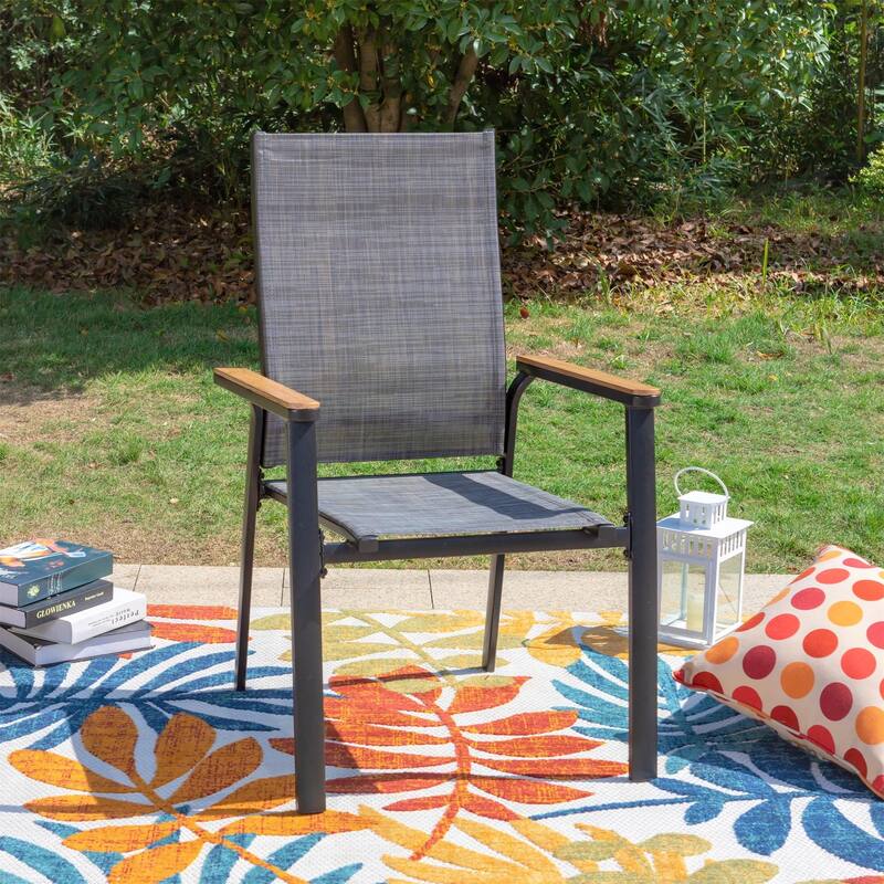 MAISON ARTS 3 Piece Bistro Set, 2 x Aluminium Stackable Dining Chairs and 1 x side table